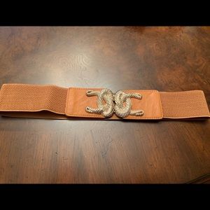 Ladies fashion elastic waist belt brown